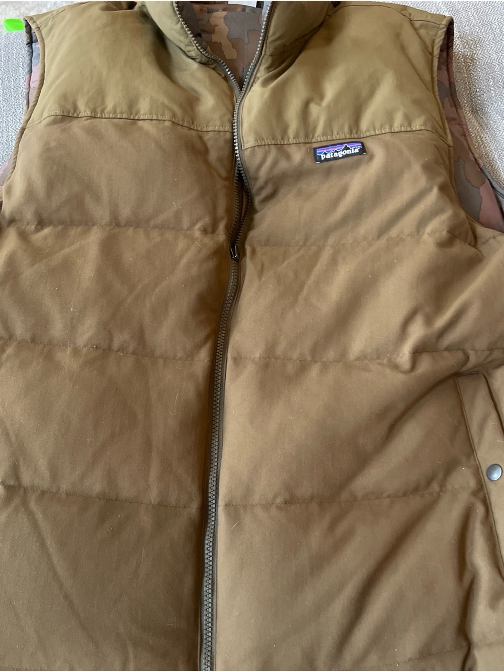 Patagonia Reversible Rare Down Vest Men’s Brown Canvas Camo Zip Puffer XXL
